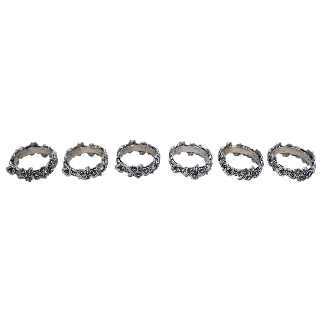 (6 Pc) Sterling Silver Napkin Rings Set (1 of 5)