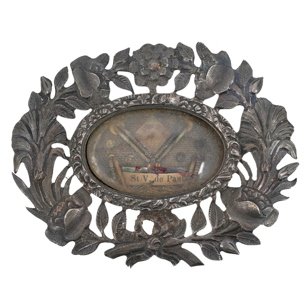 Antique St. Vincent De Paul Silver Reliquary Pendant (1 of 3)