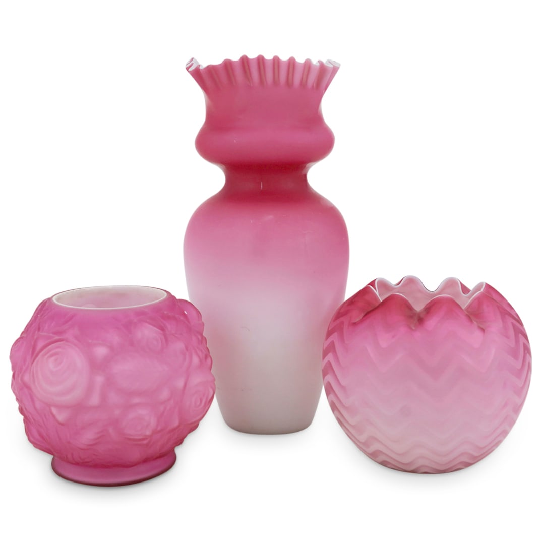 (3 Pc) Antique Peachblow Art Glass Vases Grouping (1 of 10)