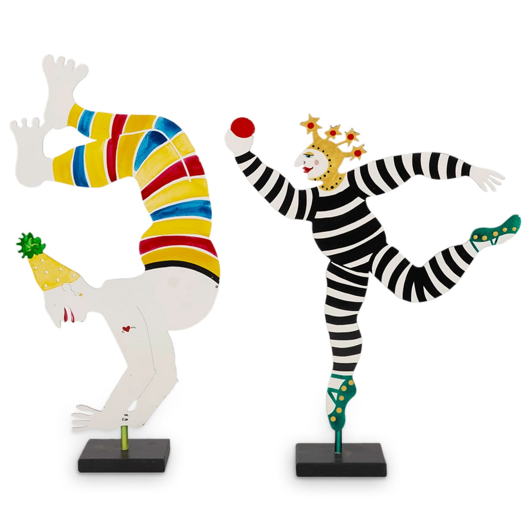 (2 Pc) 1998 Judie Bomberger Folk Art Metal Clown Sculptures (1 of 6)