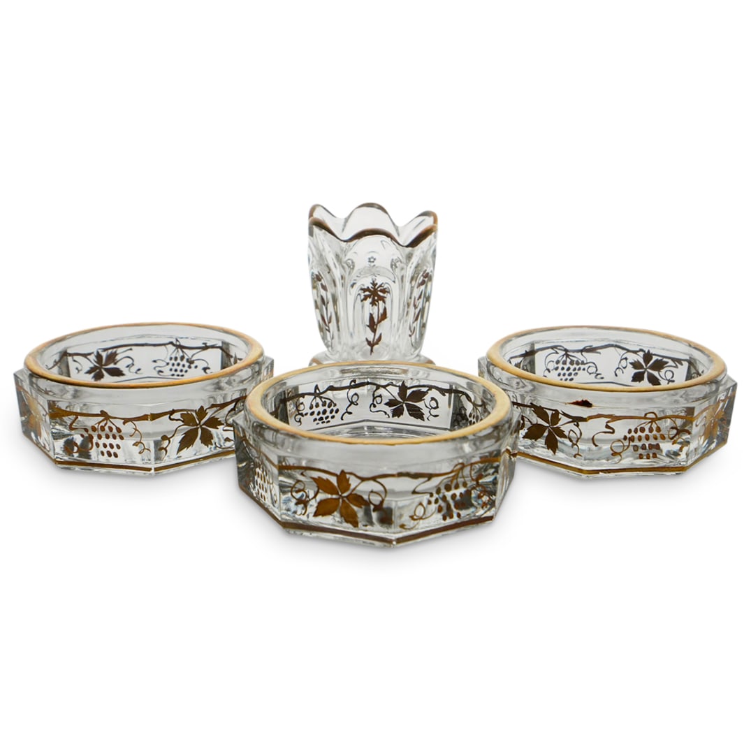 (4 Pc) Vintage Cut Glass W/ Gilt Painted Accents Bowls Set (1 of 8)