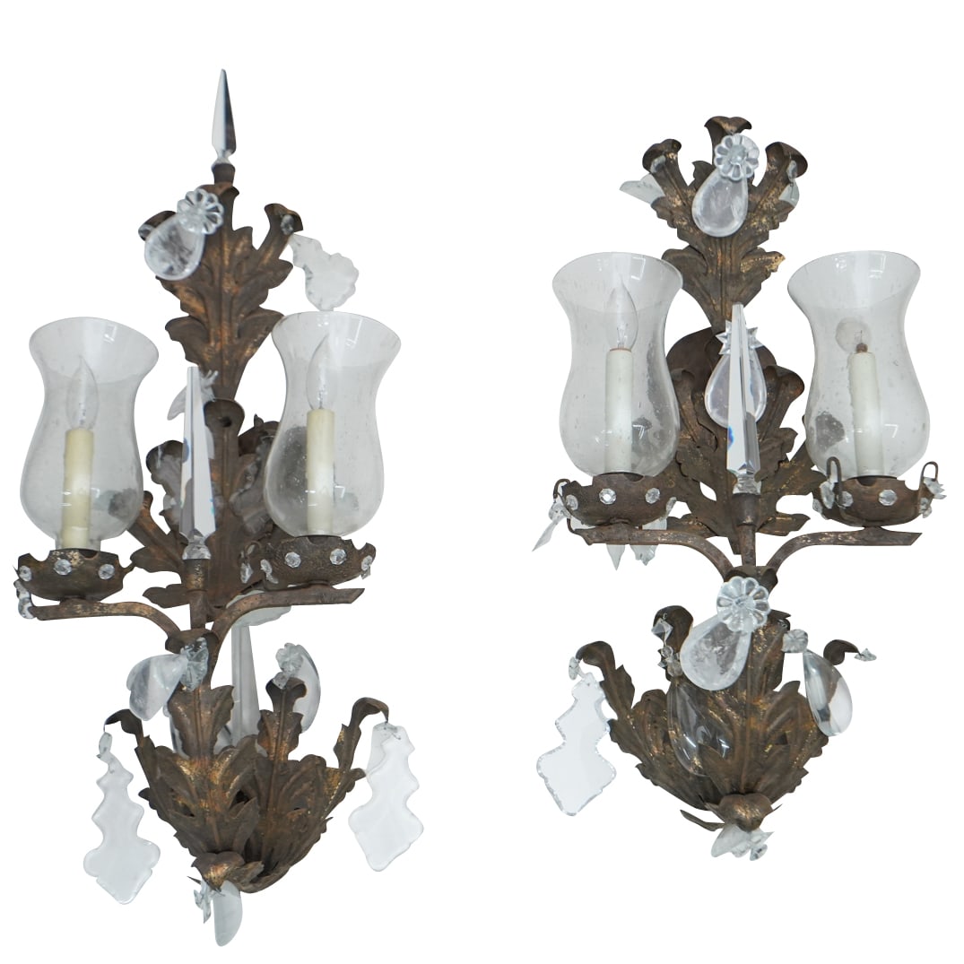 Pair Rock Crystal, Gilt Metal & Glass Sconces (1 of 5)