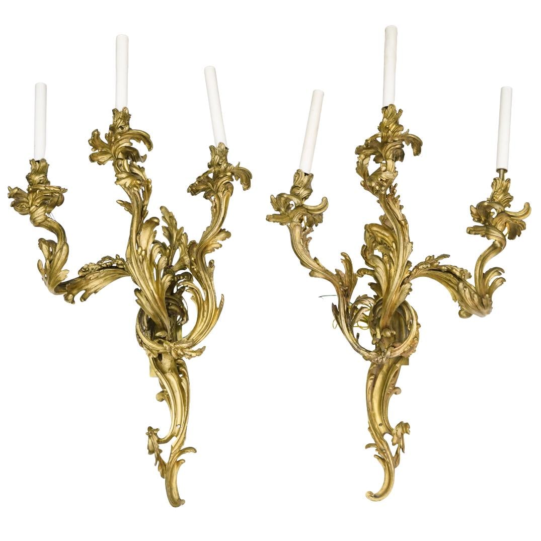 Pair Antique Louis XV Style Gilt Bronze Wall Sconces (1 of 6)