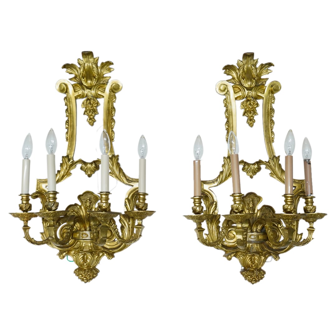 Pair Large Gilt Bronze Wall Sconces (1 of 9)