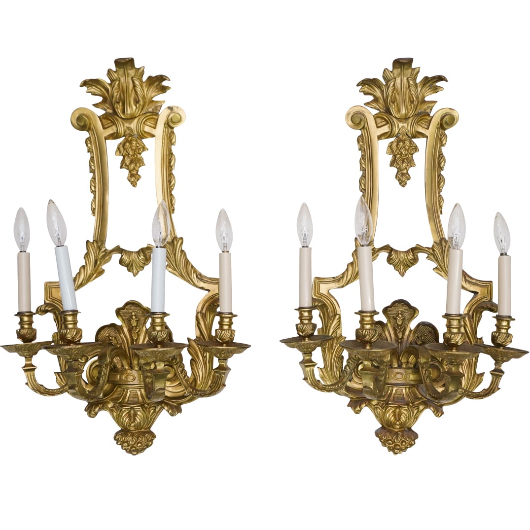 Pair Large Gilt Bronze Wall Sconces (1 of 5)