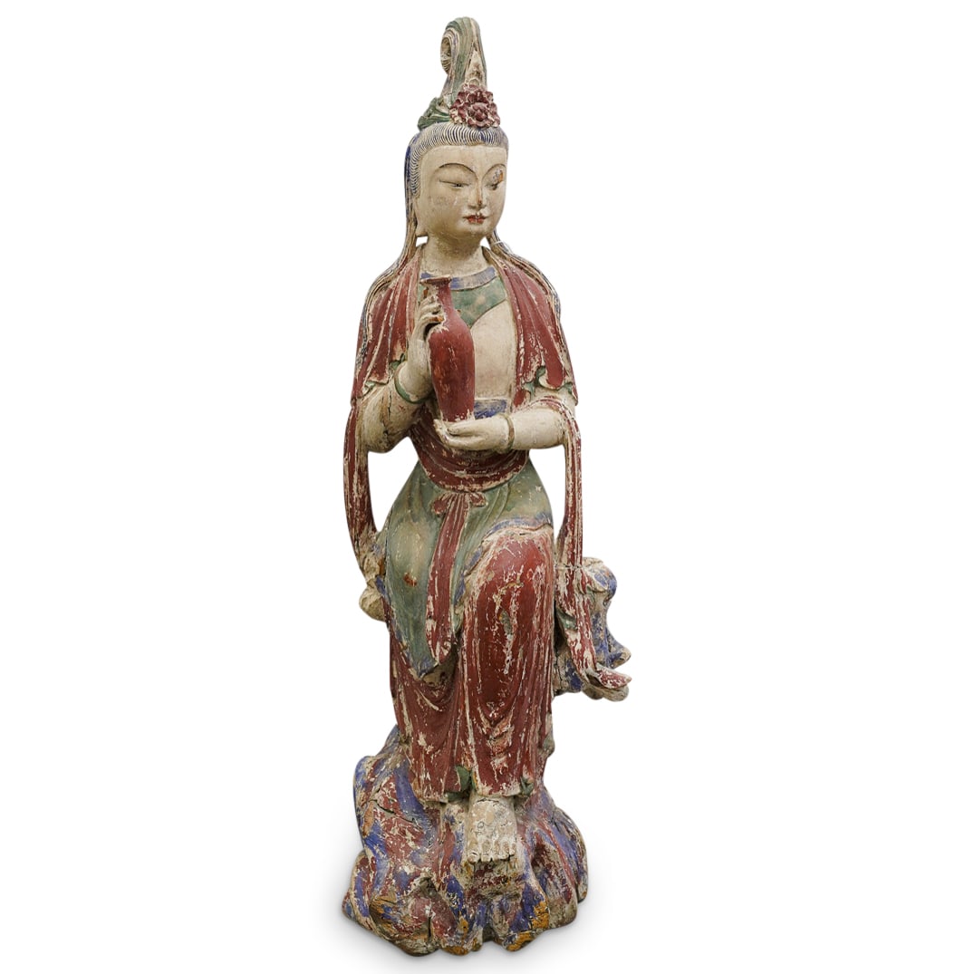 Antique Chinese Carved Wood Polychrome Guan Yin (1 of 7)