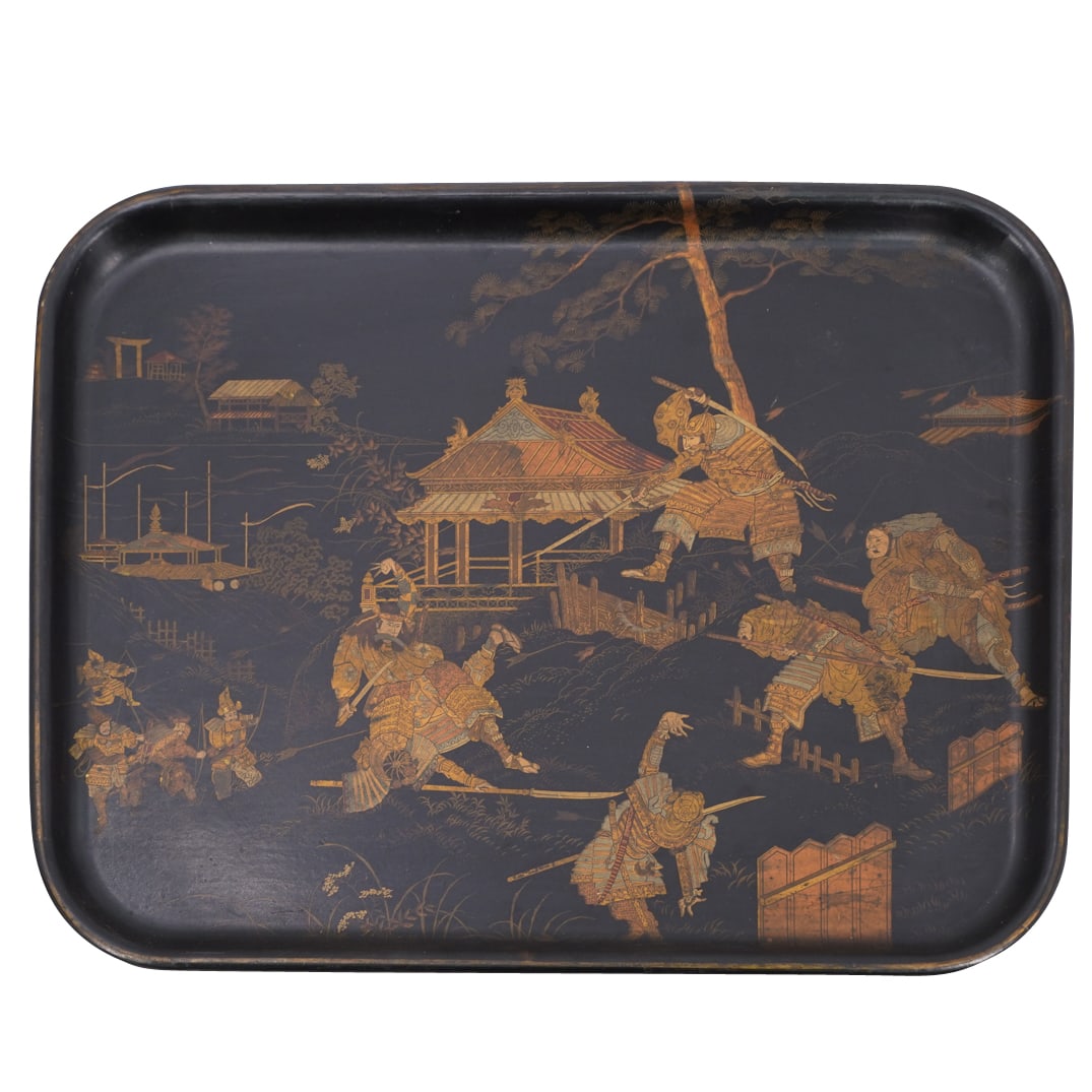 Meiji Japanese Black Lacquer Samurai Tea Serving Tray (1 of 6)