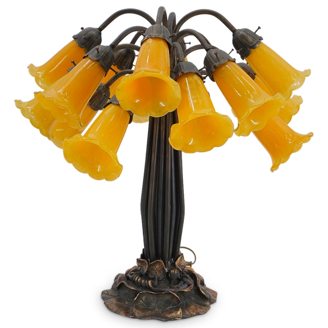 Antique American Tiffany Style 16 Socket Lily Table Lamp (1 of 11)