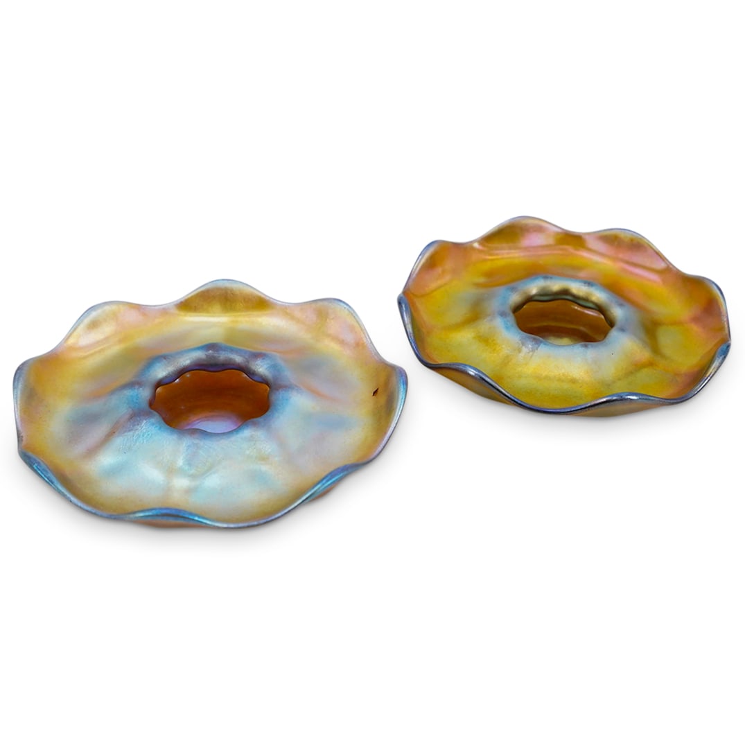 (2 Pc) Tiffany Favrile Glass Candle Holders (1 of 6)