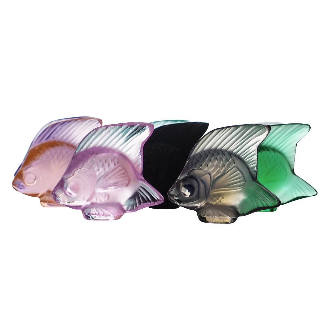 (8 Pc) Lalique Crystal "Poisson Cachet" Fish Figurine Grouping Set (1 of 6)