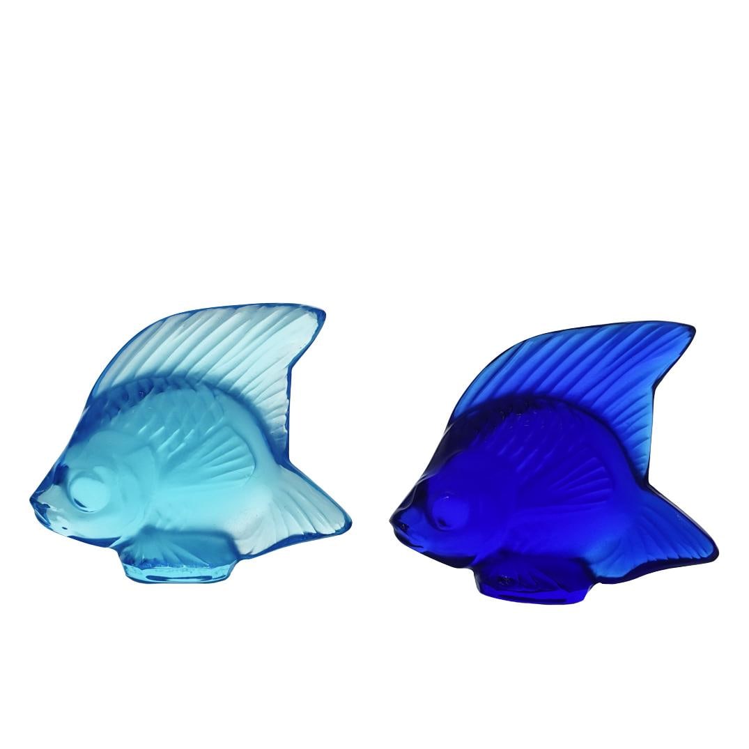 (2 Pc) A Lalique crystal "Poisson Cachet" Seal Fish Figurines Set (1 of 5)