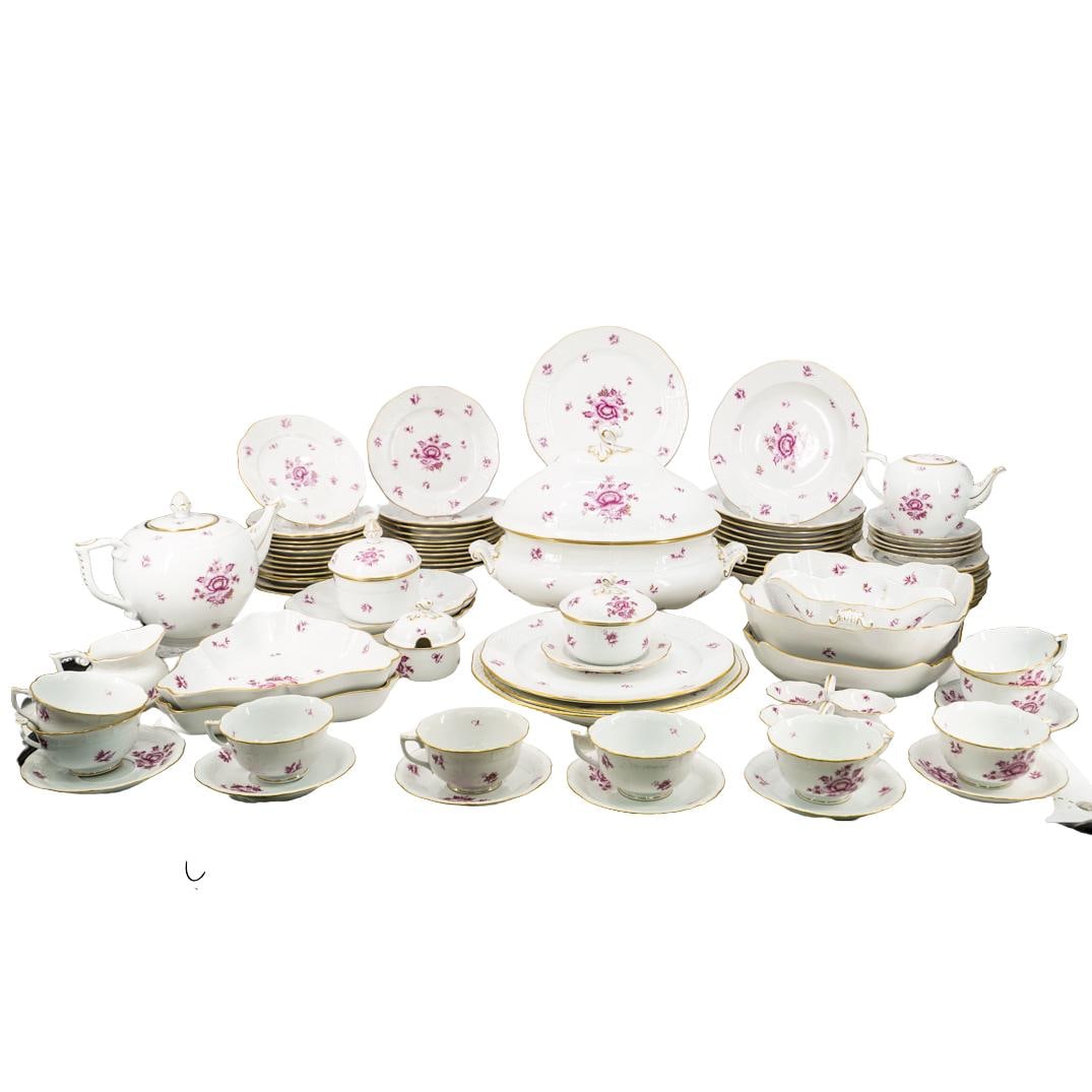 (88 Pc) Herend Raspberry Nanking Bouquet Porcelain Service (1 of 10)
