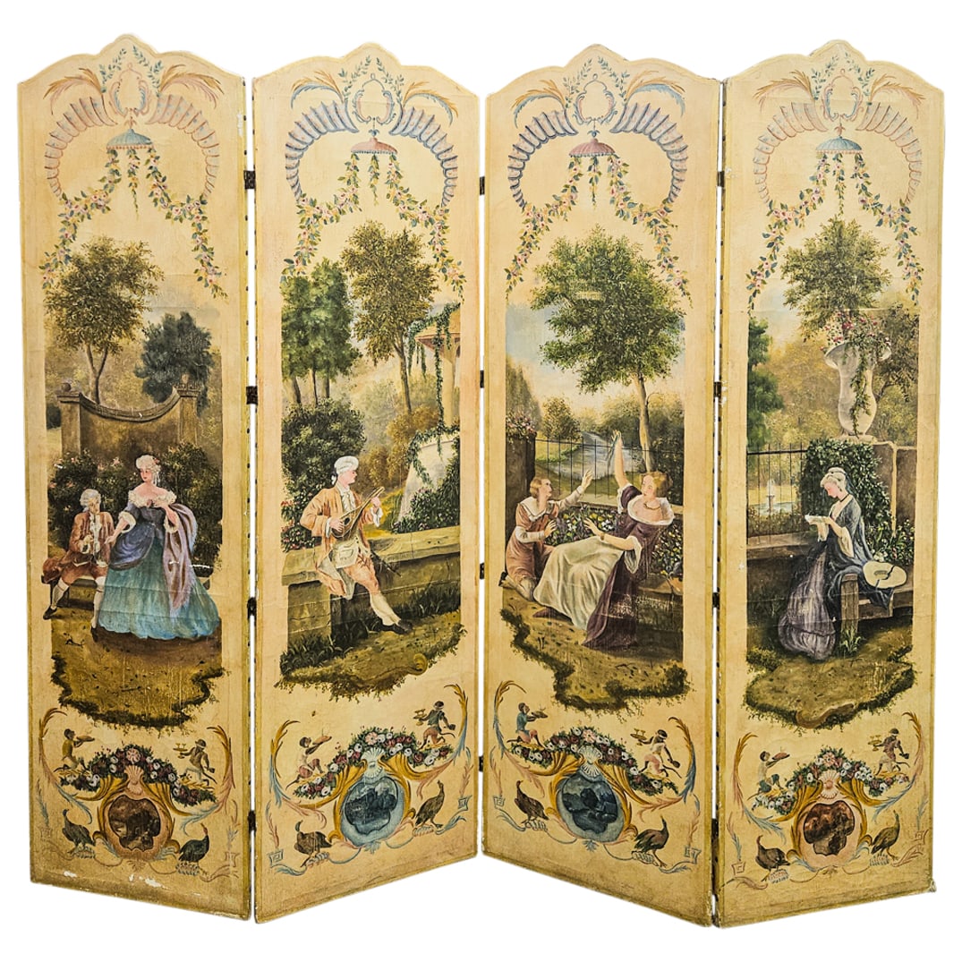 French Hand Painted Wooden Folding Screen (1 of 4)