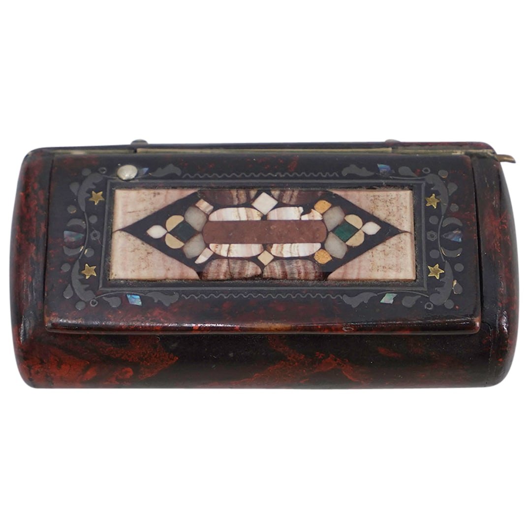 Antique Victorian Papier Mache & Pietra Dura Snuff Box (1 of 6)