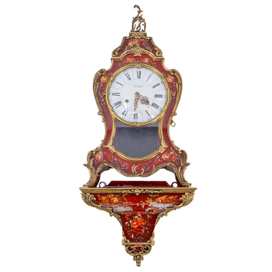 (2 Pc) Le Castel Red Hand Painted Wall Clock & Corbel (1 of 17)