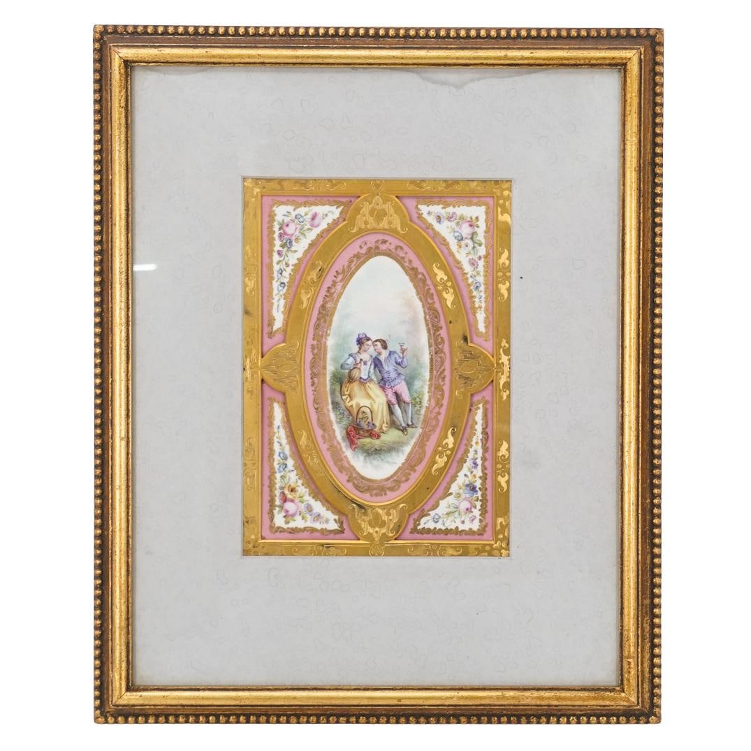 French Hand Painted Framed Porcelain Plaque (1 of 3)
