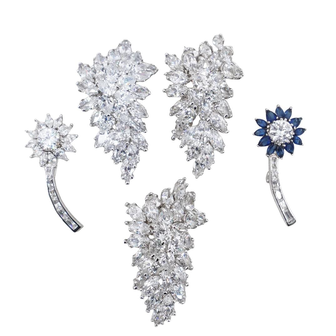 (5 Pc) Vintage Landau & Sterling Silver Faux Diamond Pins (1 of 7)