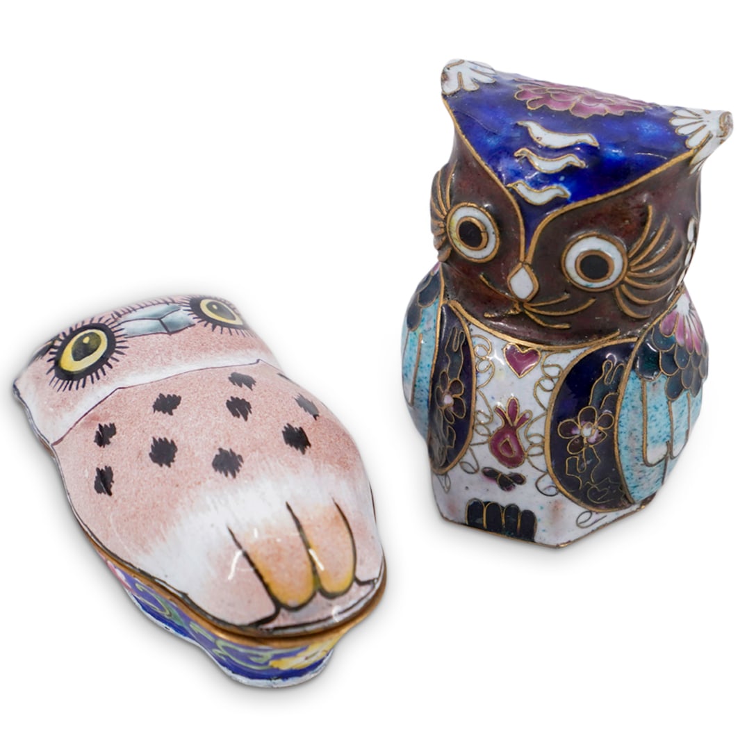 (2 Pc) Chinese Cloisonne Owl Box & Figure (1 of 9)