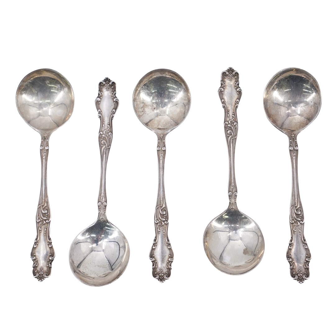 (5 Pc) American Silver Rogers & Hamilton Round Spoons Set (1 of 3)