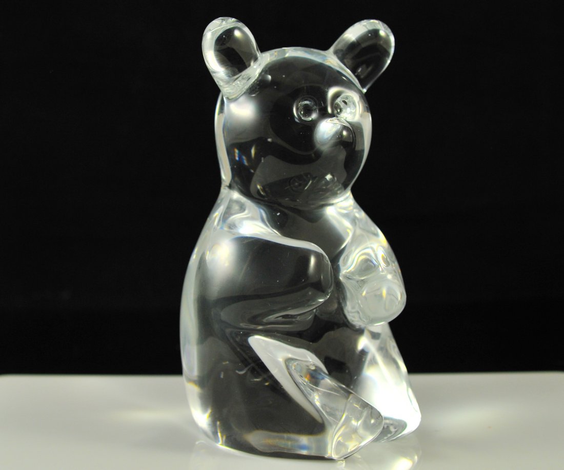 Daum crystal teddy bear "hand cooler". Signed: DESCRIPTION: Daum crystal teddy bear "hand cooler". Solid crystal design. Wonderful example of Daum art glass. Signed on the side "Daum France" CIRCA: Late 1900's ORIGIN: France DIMENSIONS: H: 7" L: 3