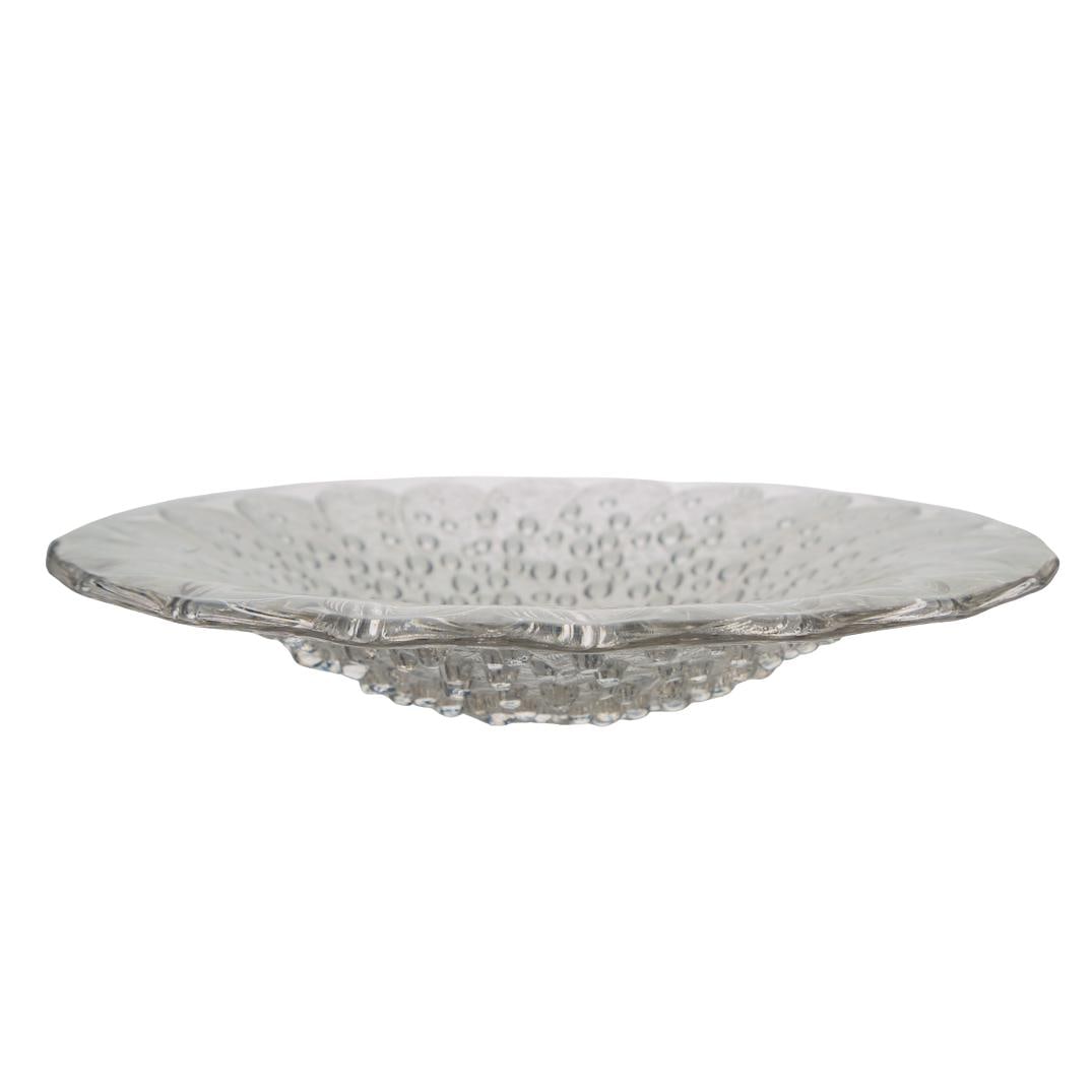 Lalique Crystal 14" Roscoff Coupe Ouverte Bowl: DESCRIPTION: Lalique Crystal 14" Roscoff Coupe Ouverte Bowl. In clear crystal, round form, and a design of fish emerging at the rim from a bubbling water center. Signed 'Lalique France'. CIRCA: 20th C