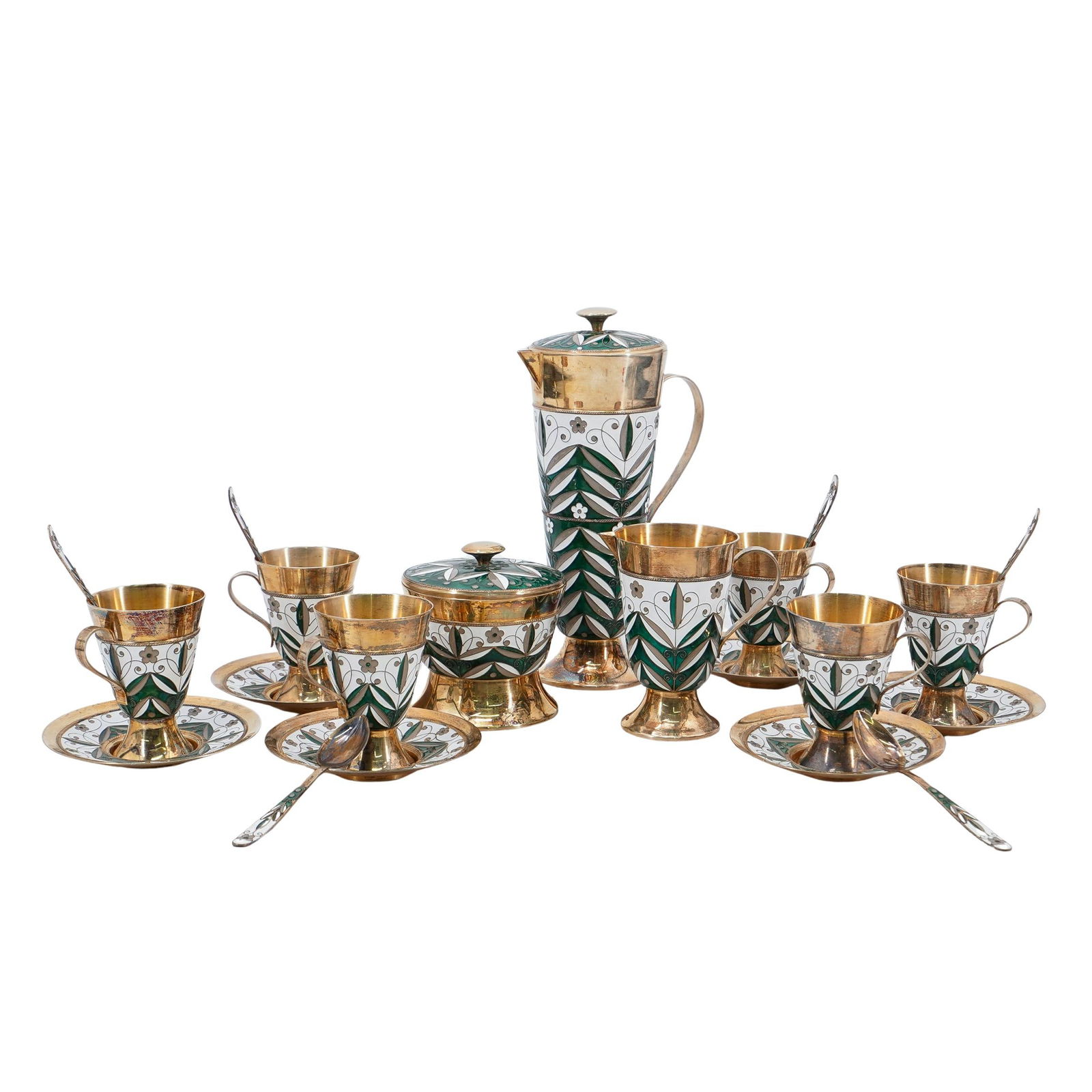 (21 Pc) Soviet Cloisonne Enameled & Gilt 916 Silver Coffee Service (1 of 18)