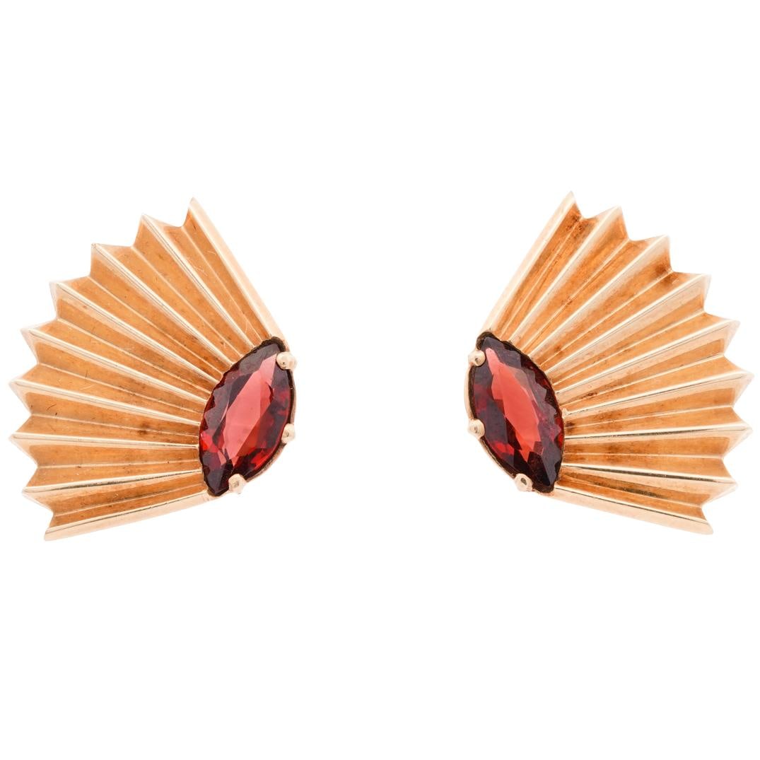 (2 Pc) Erte 14k Gold & Garnet Earrings (1 of 5)