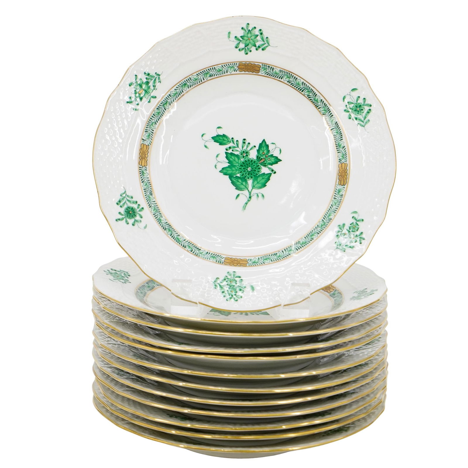 (12 Pc) Herend Porcelain "Chinese Bouquet Green" Salad Plates (1 of 4)