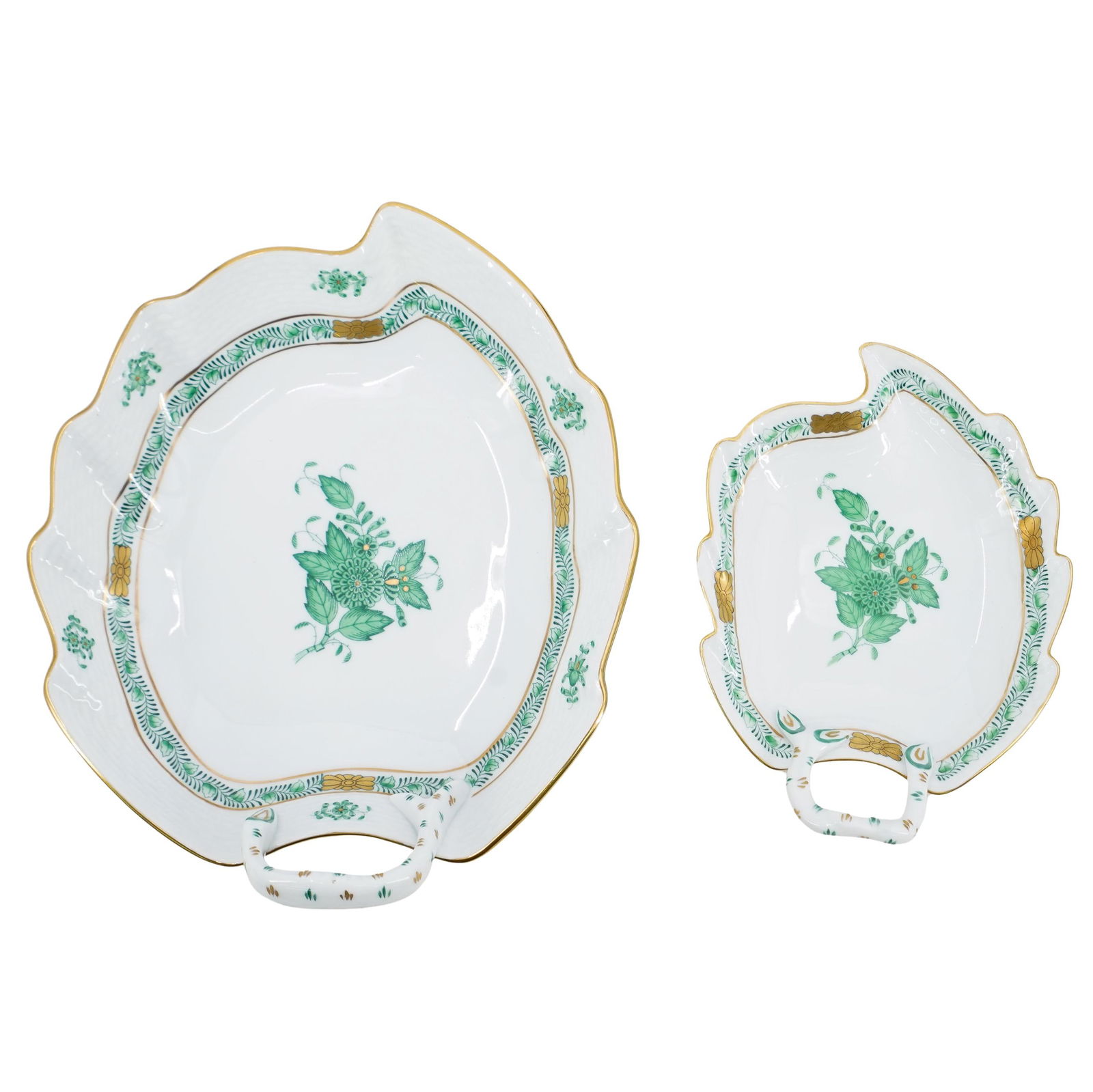 (2 Pc) Herend Porcelain "Chinese Bouquet Green" Leaf Dishes (1 of 4)