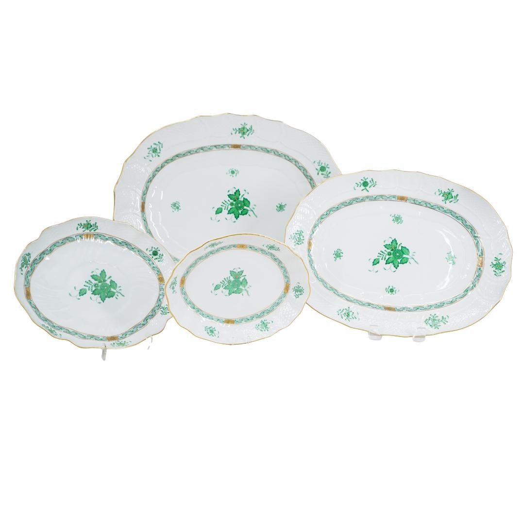 (4 Pc) Herend Hungary "Chinese Bouquet Green" Oval Serving Platters Grouping (1 of 12)