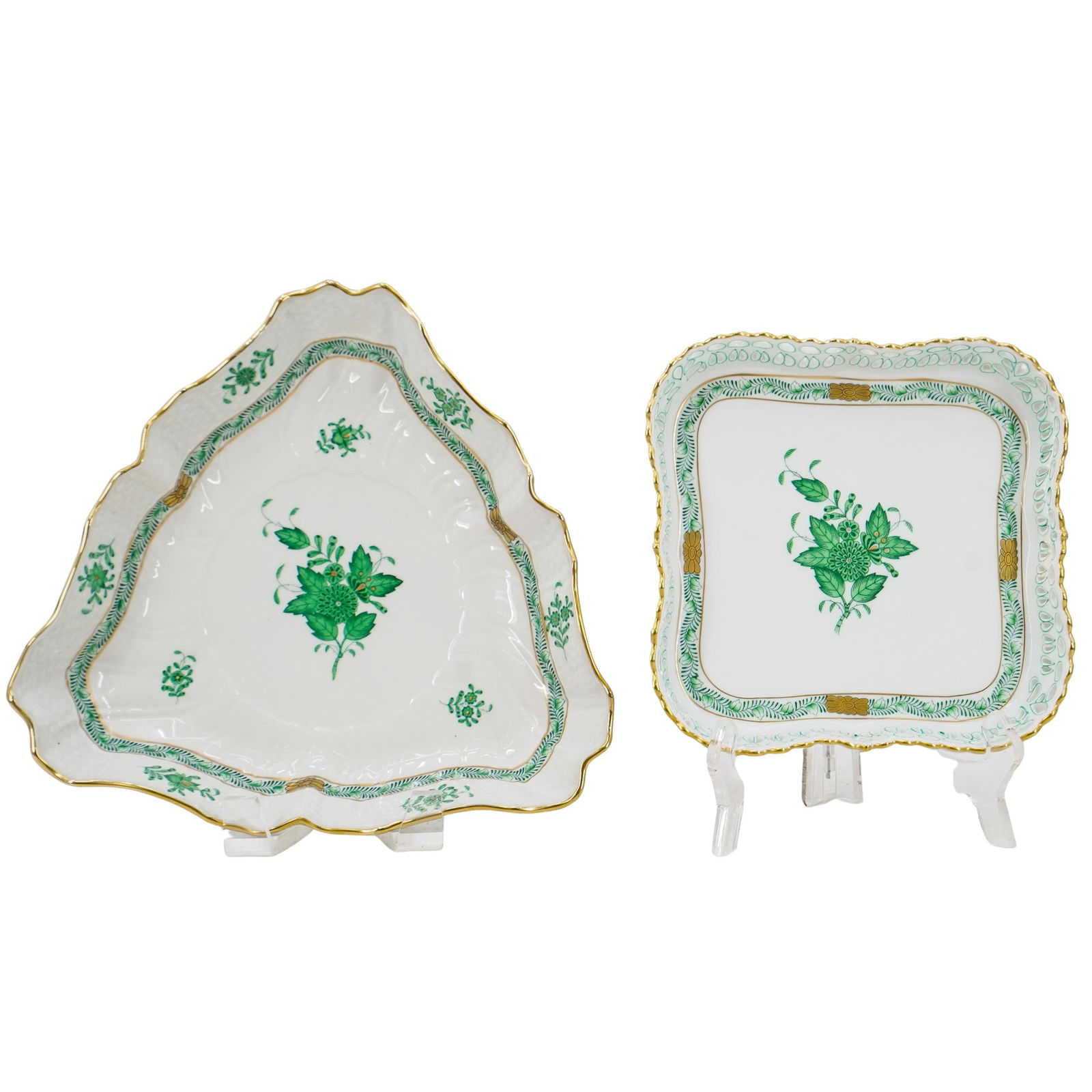 (2 Pc) Herend Porcelain "Chinese Bouquet Green" Serving Bowls (1 of 3)