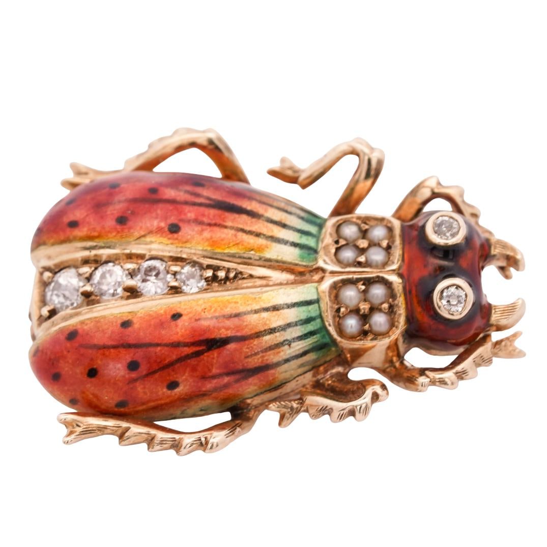 14k Gold, Diamond, and Enamel Bug Pin (1 of 4)