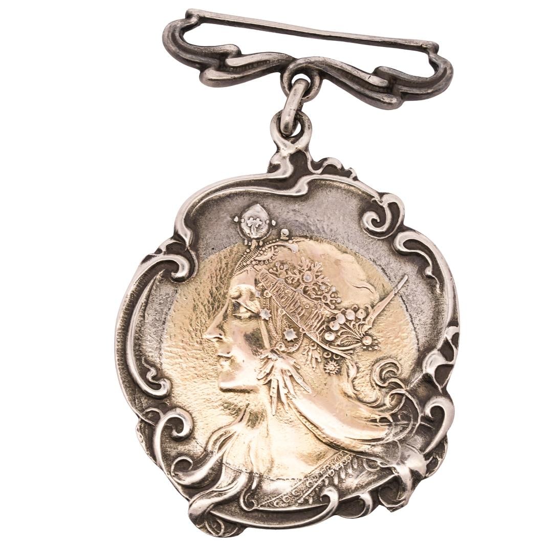 Art Nouveau Gorham Sterling & 14k Gold Pendant (1 of 2)