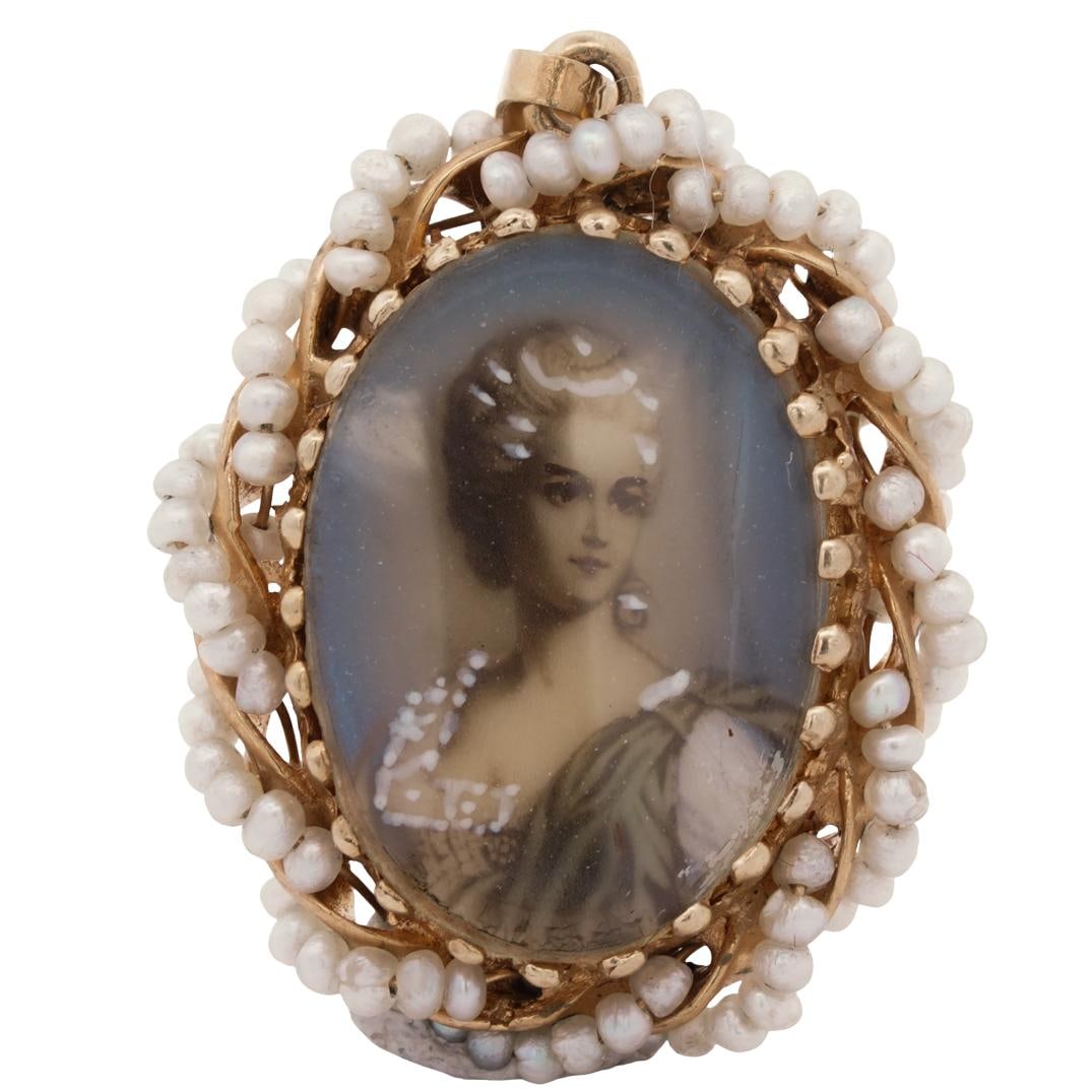 14k Gold, Seed Pearl, and Enamel Pendant (1 of 3)
