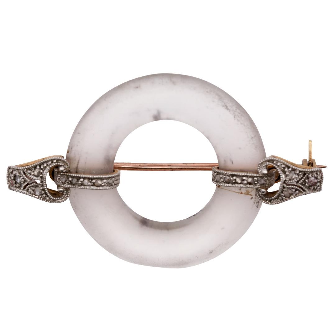 Art Deco 14k Gold, Diamond, and Rock Crystal Brooch (1 of 3)