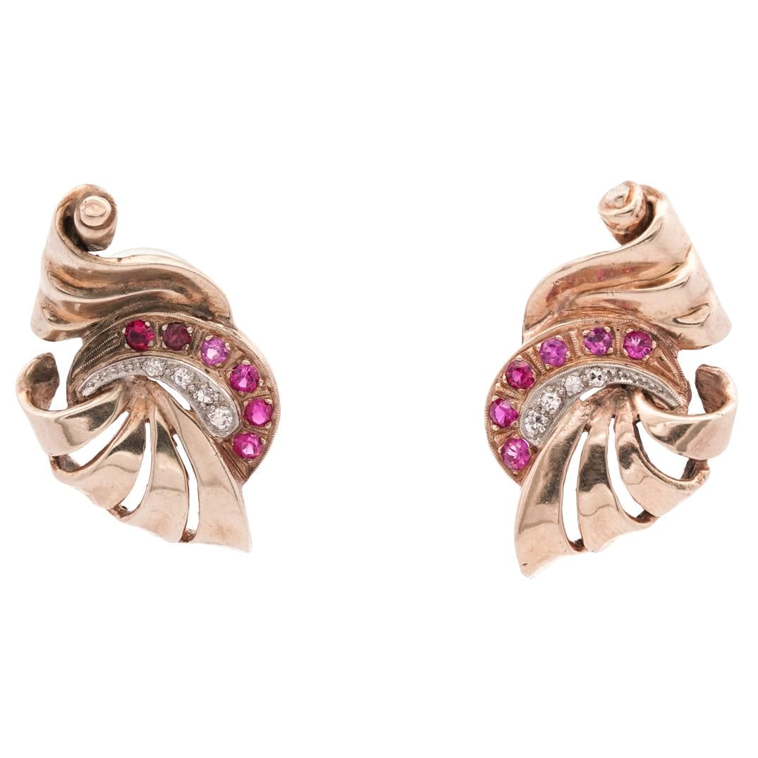 (2 Pc) 14k Gold, Ruby, Garnet, and Diamond Earrings (1 of 4)
