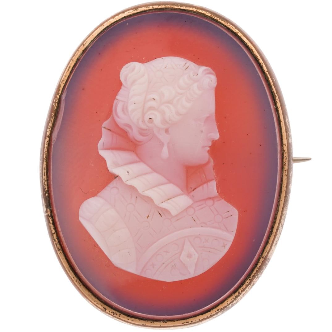 10k Gold, Agate, and Carved Shell Cameo Brooch (1 of 3)