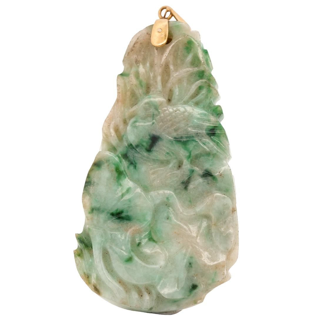 Chinese Carved Jade & 18k Gold Bird Pendant (1 of 4)