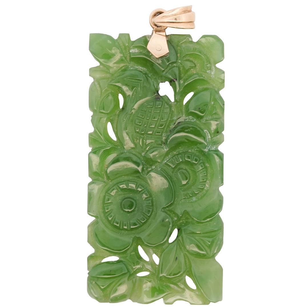 Chinese Carved Jade & 14k Gold Floral Pendant (1 of 4)