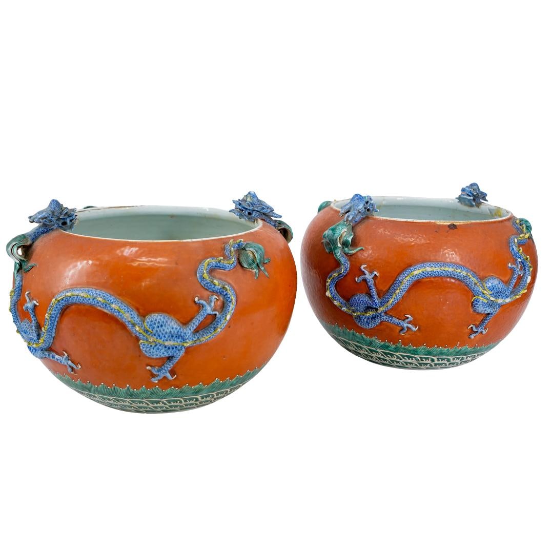 Pair Chinese Porcelain Dragon Planters (1 of 8)