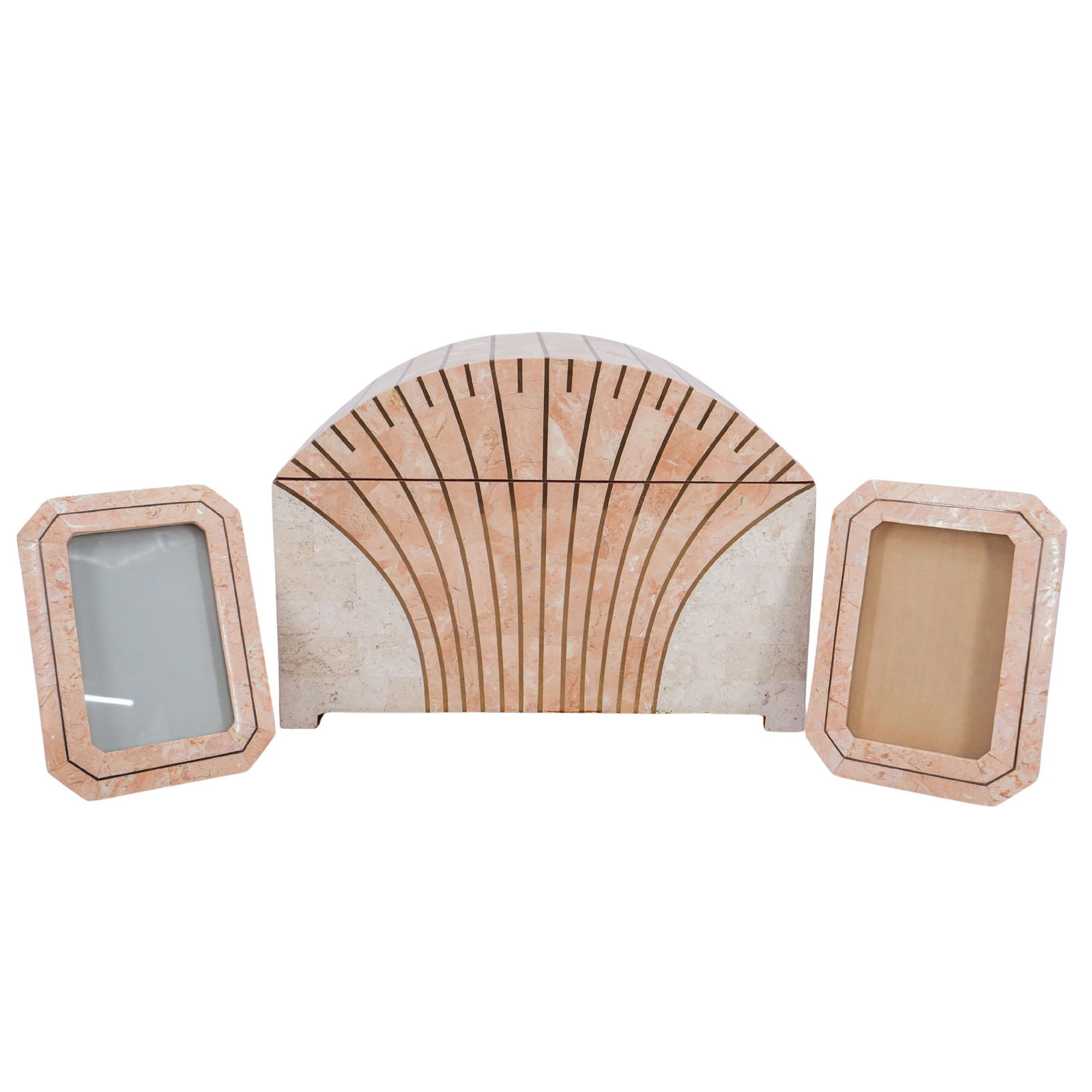 (3 Pc) Maitland Smith Tessellated Stone Box & Frames (1 of 14)