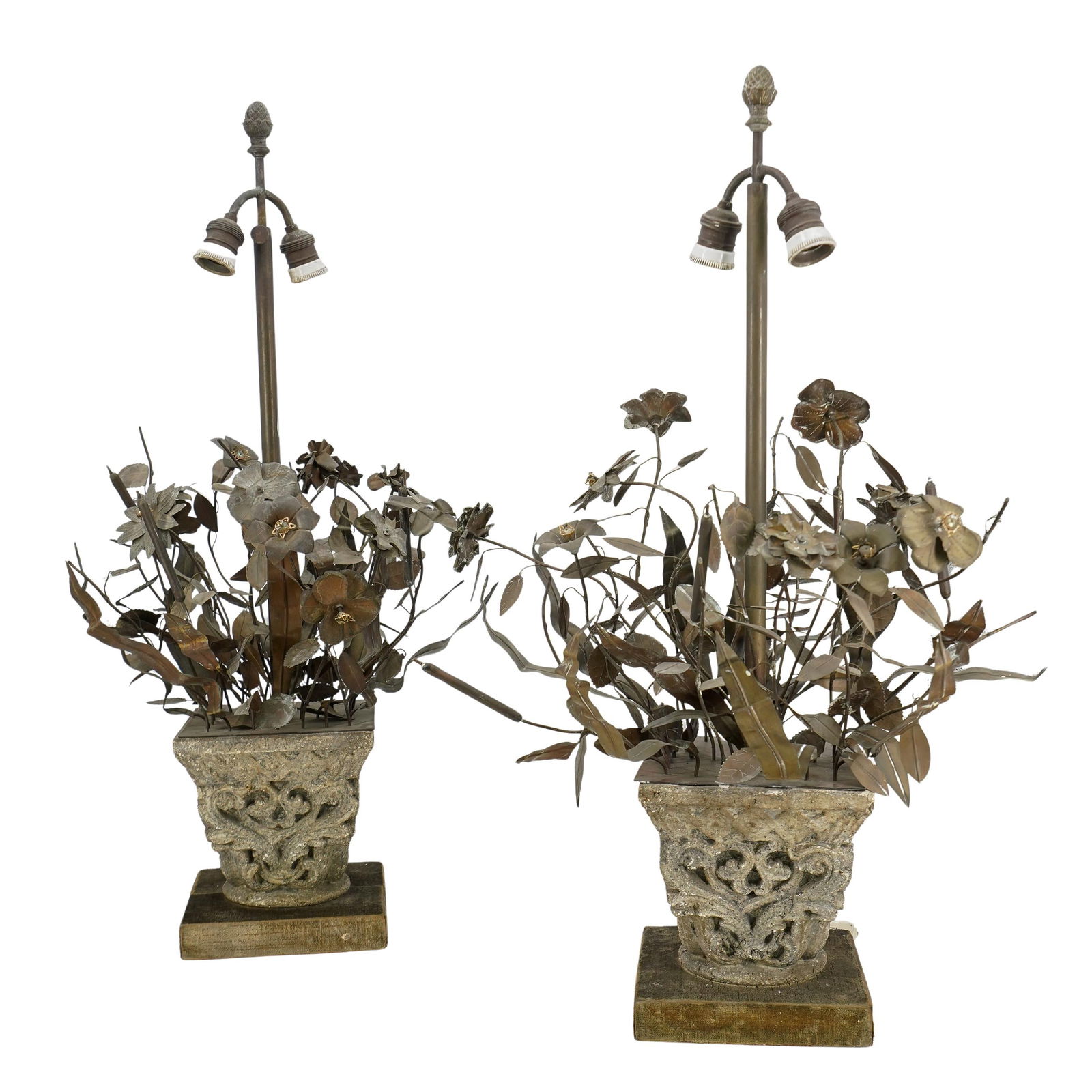 Pair Of Vintage Brutalist Metal And Concrete Table Lamps (1 of 6)