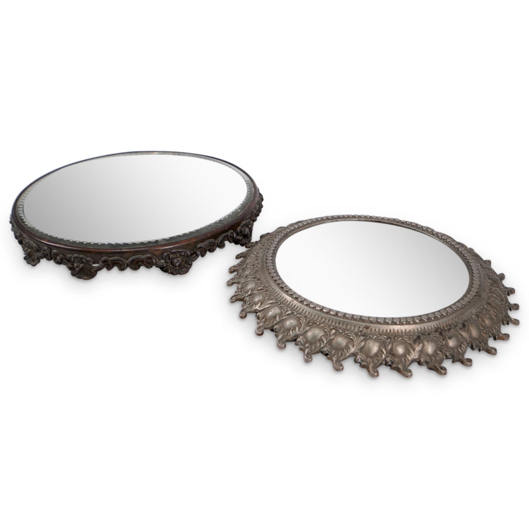 (2 Pc) Antique French Mixed Metal Mirror Trays (1 of 10)