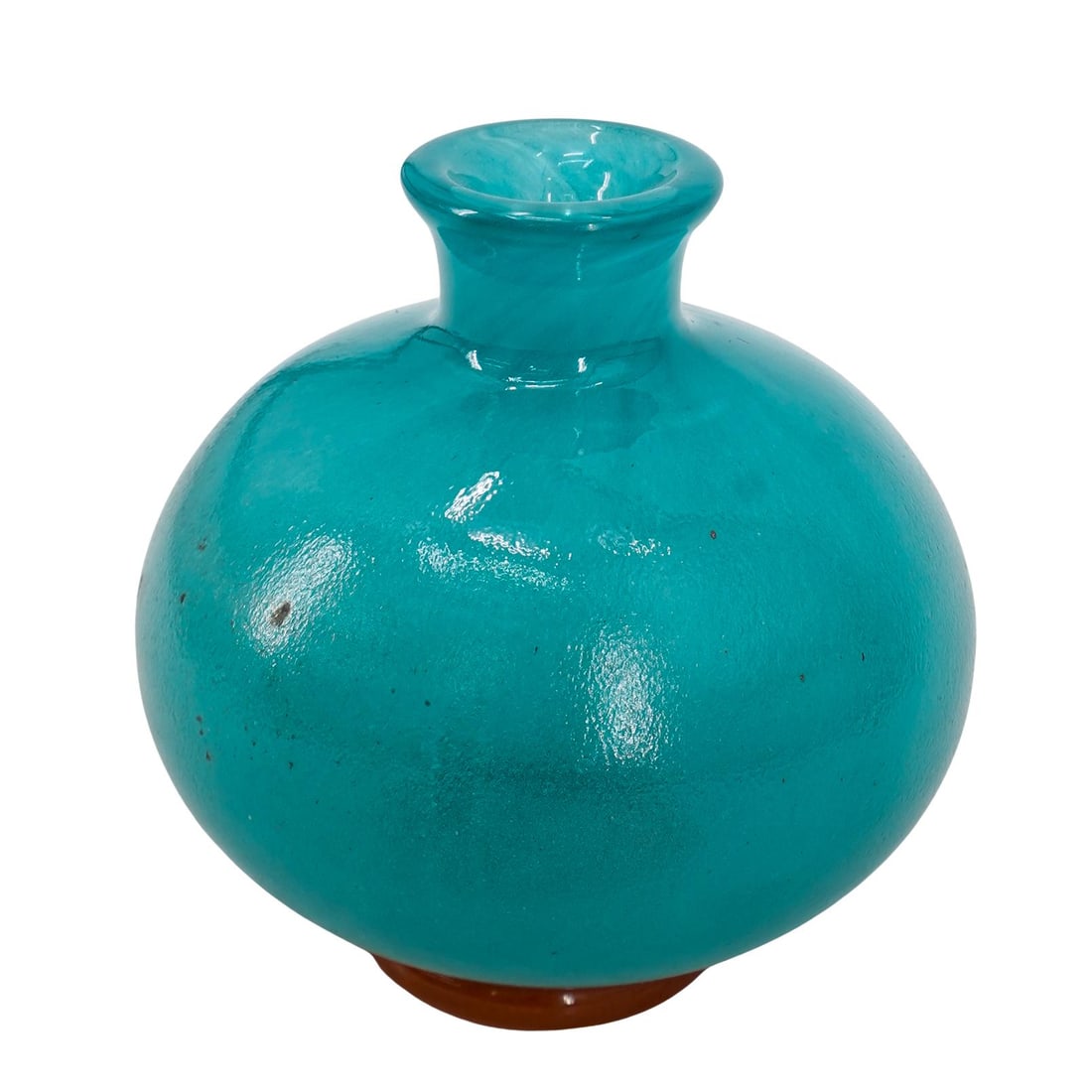 Marco Zetti Murano Glass Vase: DESCRIPTION: Marco Zetti Murano glass vase featuring a blue colored glass body, neck, and lip and an orange colored glass foot. Marked and with label at underside. CIRCA: - ORIGIN: Italian DIMENSIONS: