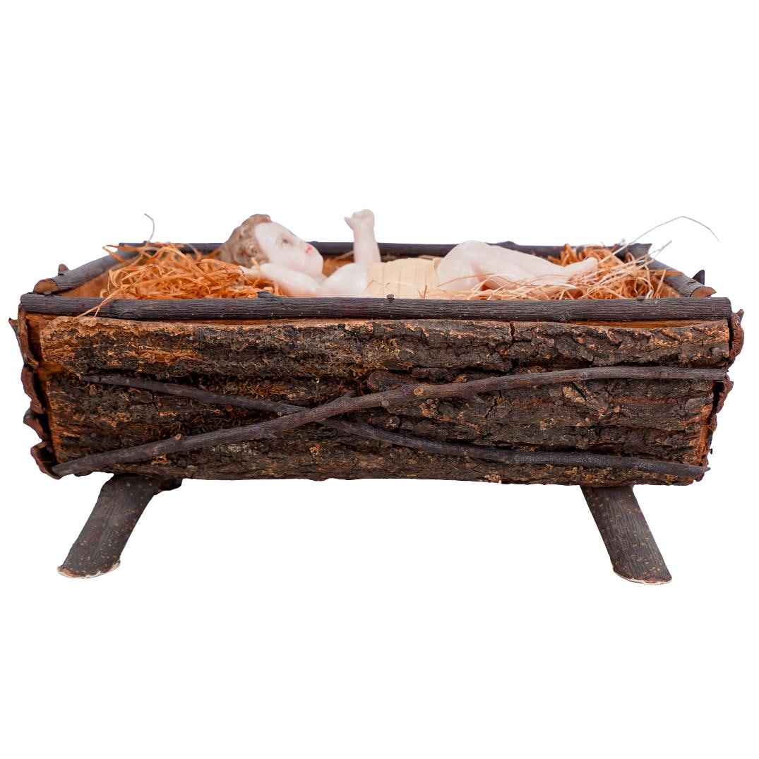 Antique Nativity Scene Manger Music Box W/ Wax Baby Jesus (1 of 8)