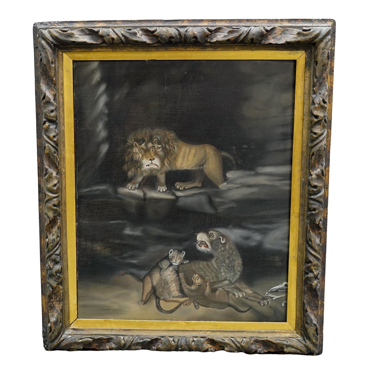 Antique Lions In Cave Oil On Board (1 of 3)
