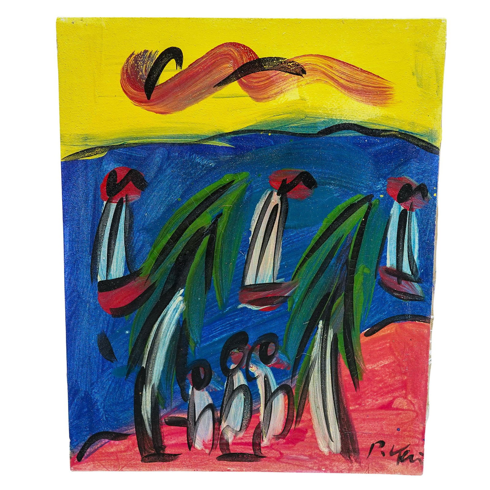 Peter Keil (German, B. 1942) Oil On Fabric Painting (1 of 5)