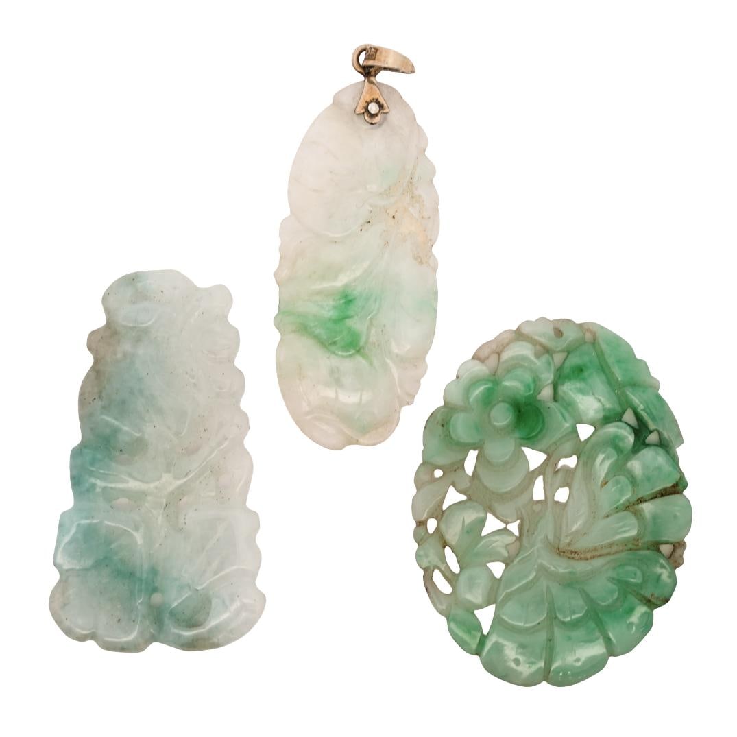 (3 Pc) Chinese Carved Jade Pendants (1 of 3)