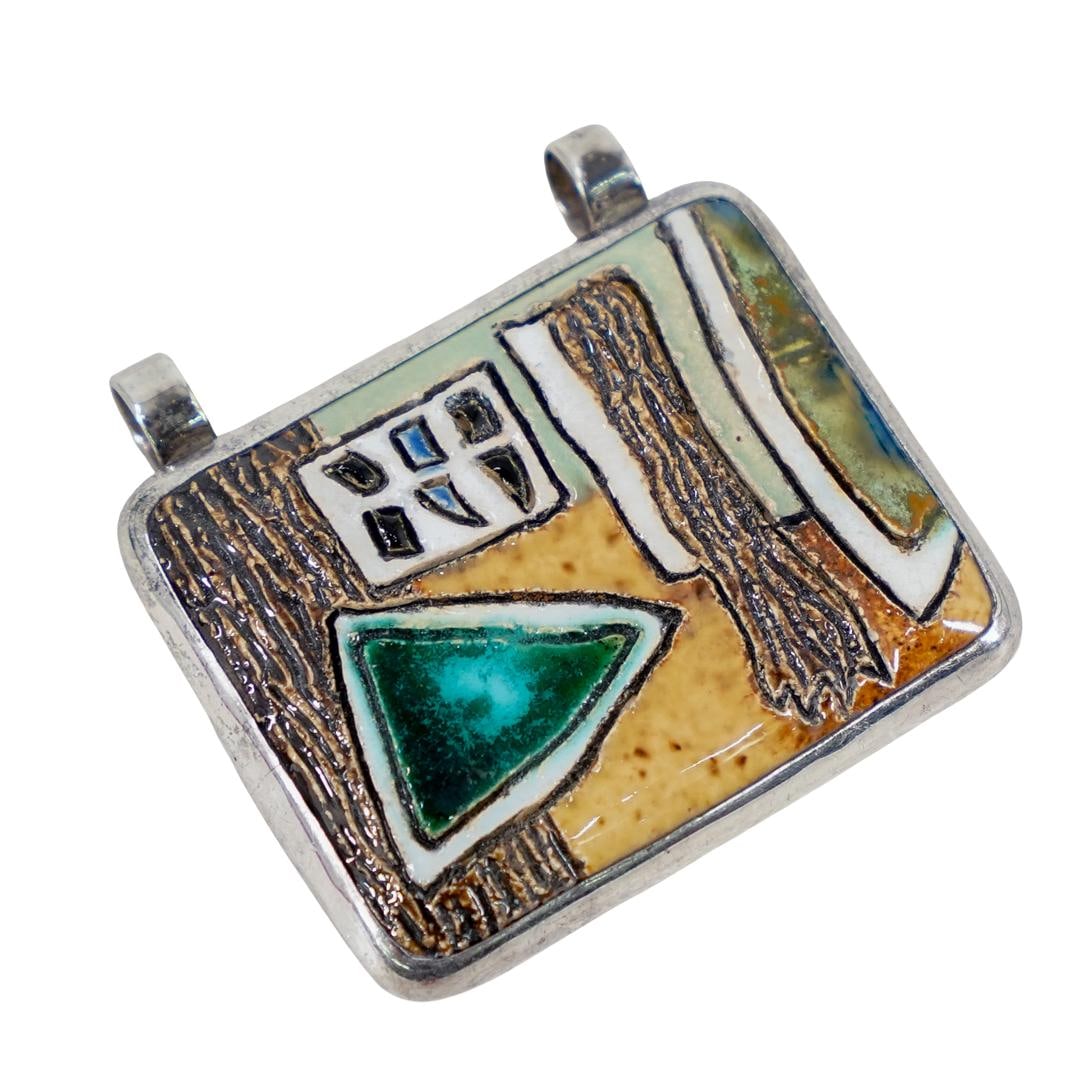 Sterling Silver, Ceramic, and Enamel Pendant (1 of 3)