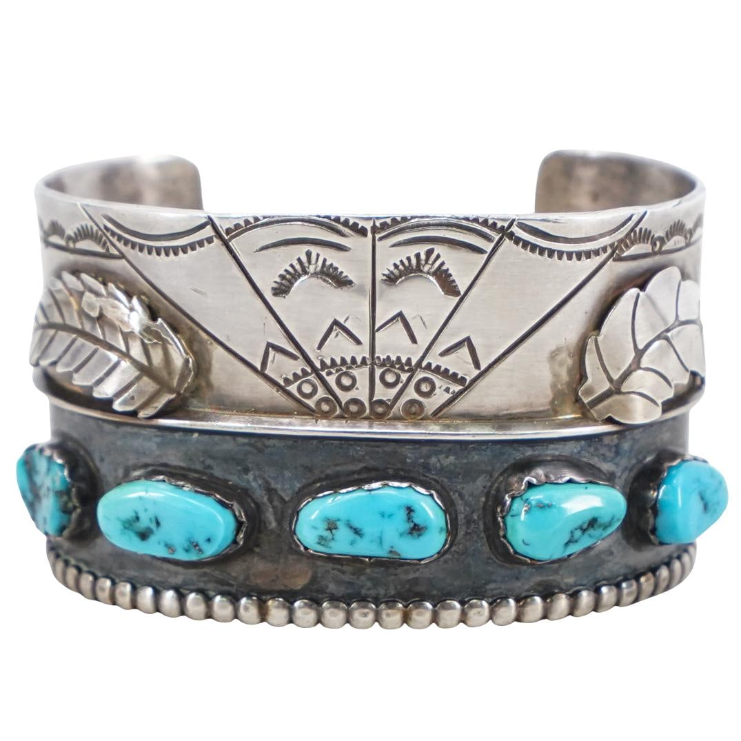 Navajo Sterling Silver & Turquoise Cuff Bracelet (1 of 4)